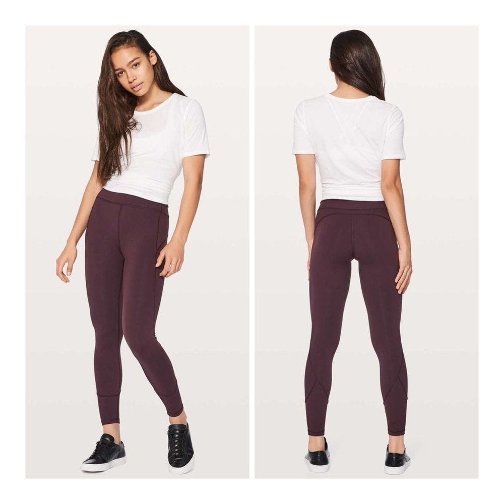 Lululemon Women's Size 10 In Movement Tights‎ Everlux Leggings In Black Cherry
